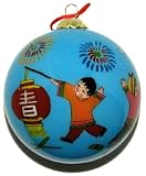 Hand Painted Glass Ornament, Children's Happy New Year CO-162