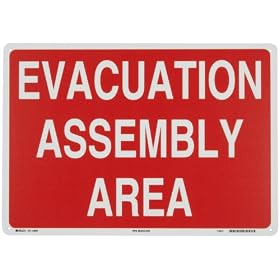 Brady 95505 14" Height, 20" Width, B-555 Aluminum, White on Red Color Fire Sign, Legend "Evacuation Assembly Area"