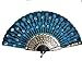 GCIYAEN Beautiful Lady's Silk Hand Fan with Blue Sequins -1 Pcs