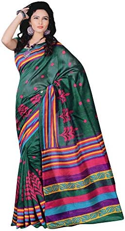 Stylowoman Women's Cotton Silk Saree With Unstitched Blouse One Size Green