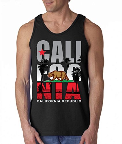 Shop4Ever® California Republic Beach Palm Tree Men's Tank Top Bear Flag tees