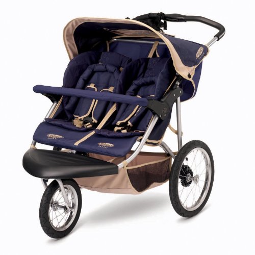 InStep Safari Swivel Double Jogging Stroller (Blue/Khaki) On Sale