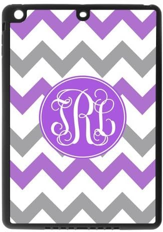 Purple Gray Chevron Zigzags & Purple Monogram White Initials Personalized Custom iPad Air Best Plastic Case