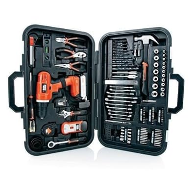 Home Tool Kit Black & Decker 20-volt Lithum Drill 133 Pcs Case Stud Finder
