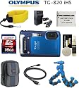 Olympus Tough TG-820 iHS Waterproof/Shockproof 12MP 5x Wide-Angle 28-140mm Lens (Blue) + Floating Strap + Battery + 16BG Card + Flexible Gripping Tripod + Case + Card Reader + Cleaning kit + Travel Charger