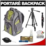 Portare' Multi-Use Laptop /iPad/Digital SLR Camera Backpack Case (Black) + 57 Tripod + Cleaning Kit for Nikon D3100, D3200, D5000, D5100, D7000, D700, D800, D4 Digital SLR Cameras