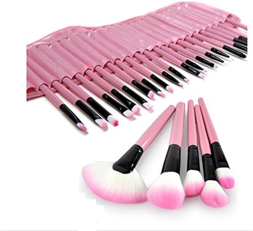 Aliliya Professional 32PCS Premium Luxurious Synthetic Hair Kabuki Makeup Brush Set Cosmetics Foundation Blending Blush Face Powder Brush Makeup Brush Kit With Bag (Black Pink)