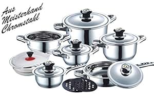 16-teiliges Edelstahl Kochtopf Set geeignet für Gas