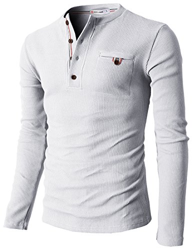 H2h mens bound pocket henley shirts of waffle cotton white us m/a…