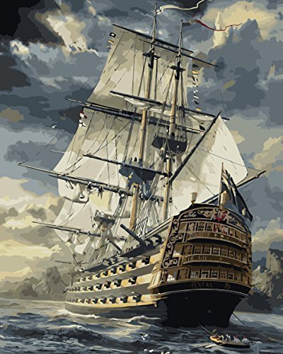 MailingArt Wooden Framed Paint By Number Ship No Blending / No Mixing Linen Canvas DIY Painting - Sailing Ship