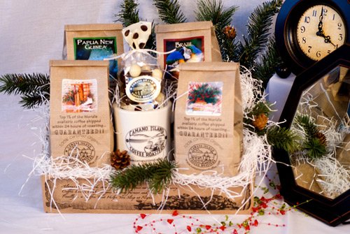 Camano Island Coffee Roasters Select:Camano Island Coffee Roasters' Island Select Box - Coffee Gift Basket (Certified Organic Coffee, Old Fashioned Diner Mug, and Chocolate Covered Espresso Beans)