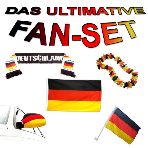 Komplett Deutschland Fussball-Fan-Set WM 2014 Weltmeisterschaft Brasilien Fahne, Hawai-Kette, Schal und Socke, Hochwertiges Material, Komplett-Set, Sofort Lieferbar, Neu