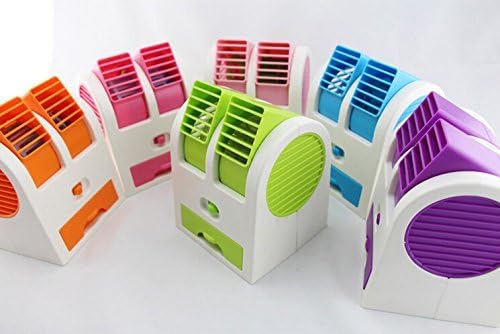 Huibao Adjustable Dual Air Outlet Fan USB Electric Air Conditioning Fan Cooling New Desktop Portable Bladeless Blower Mini Cooler Rechargeable Angles Scented Fan (Orange)