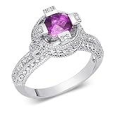 Exclusive 1.00 carat total weight Round Shape Checker Board Amethyst & White CZ Size 8 Gemstone Ring in Sterling Silver