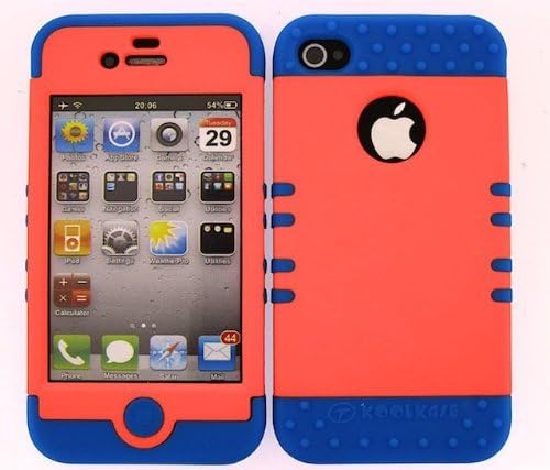 3 IN 1 HYBRID SILICONE COVER FOR APPLE IPHONE 4 4S HARD CASE SOFT LIGHT BLUE RUBBER SKIN NEON ORANGE LB-A006-FF KOOL KASE ROCKER CELL PHONE ACCESSORY EXCLUSIVE BY MANDMWIRELESS