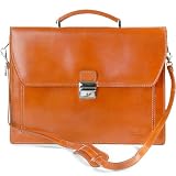Produkt-Bild: ital. echt Kalbs Leder Old School Aktentasche Business Bag Tasche cognac A4 , 38x27x10 cm (B x H x T)