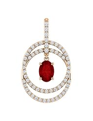 18K Rose Gold 7.00x5.00mm Oval Cut Ruby and Diamond Double Circle Pendant -- LIFETIME WARRANTY