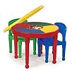 Tot Tutors CT599 2-in-1 Round Plastic Construction Table and 2 Chairs, Primary Colors
