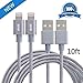 Atill 2 Pack 10FT Nylon Braided Lightning USB Charging Cable Extra Long Cord for iPhone 6s 6s+ 6Plus 6, 5s 5c 5,iPad Air mini min2, iPad 4,iPod 5,iPod 7, iOS9. with Aluminum Connector. (space gray)