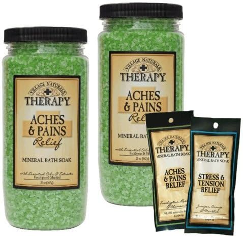 Village Naturals Therapy Aches & Pains Mineral Bath Soak 20 oz (2 Containers) by The Villiage Company