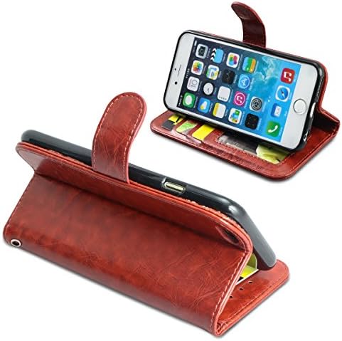 iPhone 6S Case,Flip Case Premium Handcrafted [Ultra Slim] Leather Back Case Cover with ID Credit Card Slot Holder for Apple iPhone 6S-Redbrown