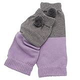 日本製【ポンポン付きツートン】ショート レッグウォーマー 綿 シルク 抗菌防臭加工 (グレー×ライラック)