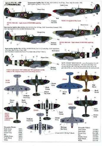 Spitfire Mk IX: Beurling, 43, 65, 92, 122, 126, 310, 402, 412 Sqn (1/72 decals, XtraDecal 72110)
