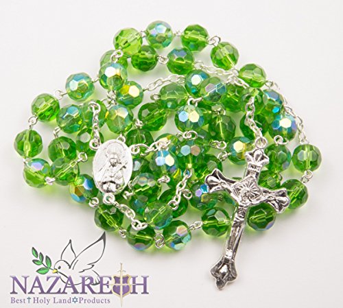 Catholic green rosary crystal beads necklace holy mary …