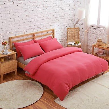Shanshan Set Of 4 Muji Style 100% Cotton Knitted fabric Rouge & Light Grey Duvet Covers