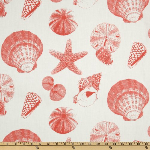 Premier Prints Shells White/Coral Fabric By The Yard
