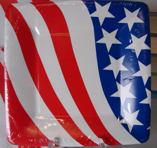 Serves 8! Independence Day American Flag 36 Pc. Square PAPER Plates & Napkins Set, C.R. Gibson, Patriotic Red, White & Blue, Stars and Stripes, 4th of July
