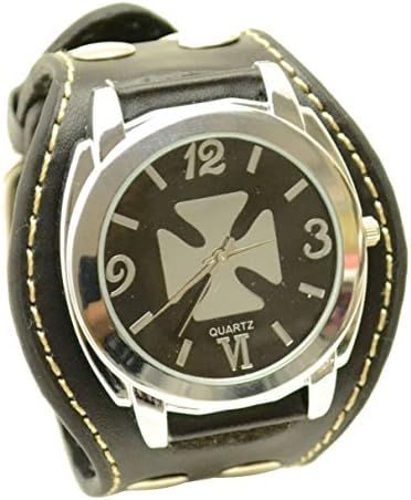 Stardice Men's Punk Rock Collection Gothic Cross Black Leather Band Watch