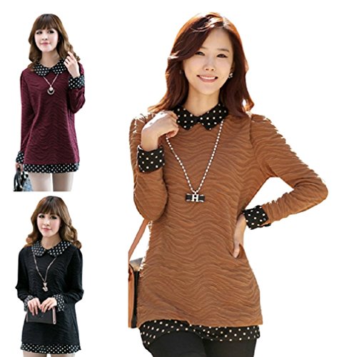 【ARINCO】 重ね着風 ドット 水玉 デザイン チュニック ワンピース レディース 全3色 選べる サイズ S M L XL 2XL 3XL 4XL