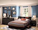 5pc Queen Size Bedroom Set with Bookcase Headboard in Solid Black Finish