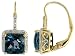 14k Yellow Gold 3/4 in. (20mm) tall Lever Back Earrings, w/ 0.10 Carat Brilliant Cut Diamonds & 6.00 Carats 8mm Princess Cut Radiant Blue Topaz Stones image 3