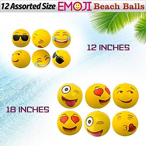 Emoji World 18" and 12" Inflatable Beach Balls,12-Pack Mixed Sizes