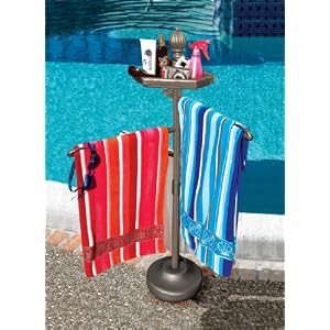 55 Bronze Outdoor Summer Pool and Spa Accessories Tray and Beach Towel Holder by 
