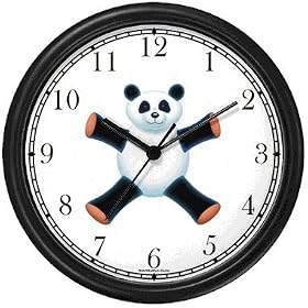 Giant Panda Bear Plush (Happy Face) - Bear - JP Animal Wall Clock by WatchBuddy Timepieces (Slate Blue Frame)