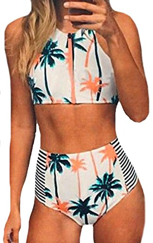 Generic Womens Sexy Coconut Tree Printed Bikini Set Swimsuit