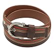 Men's Green and Red Stripe Brown Dress Belt with Horseshoe Buckle