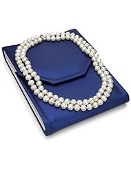 Sterling Silver 2 Rows 8-9mm White Hand-pick Genuine Cultured Freshwater Pearl High Luster Necklace 17"-18" Length.