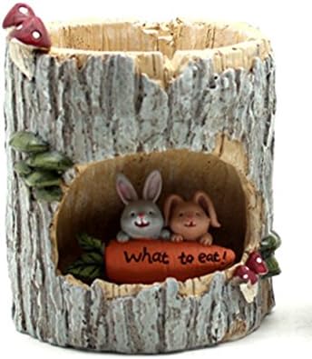 Resin Rabbit Bunny Stump Home Cacti Succulent Plant Pot Garden Flower Planter