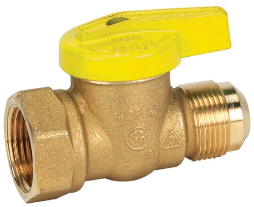 Homewerks VGV-1LH-R2B Premium Gas Ball Valve, Female Thread x Flare, Brass, 1/2-Inch FIP x 3/8-Inch FL