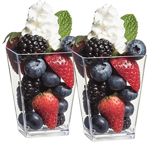 Zappy Square 5 oz Parfait Dessert Cup Shot Glasses Trifle Bowl Clear Plastic Souffle Mousse Party Cube Cups 20 Per Pack