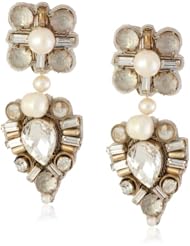 Ranjana Khan "Deco Bride" Crystal and Pearl (4-4.5 mm) Drop Clip-On Earrings, 5"