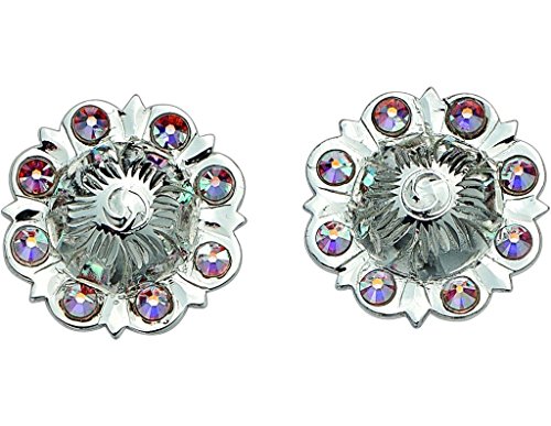 Bar V Western Women Earrings Pico Concho Crystal Studs Silver 311-207