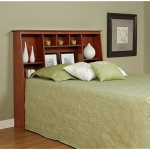 Double  Queen Size Tall Headboard Bookcase Storage Style in Cherry Finish by Prepac