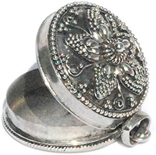New 925 Sterling Silver Bali Handmade Round Flower Petal Pill Prayer Box Keepsake Pendant.