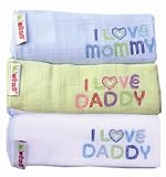 from Minene UK Ltd Minene I Love Mummy/ I Love Daddy Embroided Muslins for Newborn and Above (White/ Blue/ Green) (Model 1897)