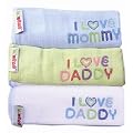 Minene I Love Mummy/ I Love Daddy Embroided Muslins for Newborn and Above (White/ Blue/ Green)